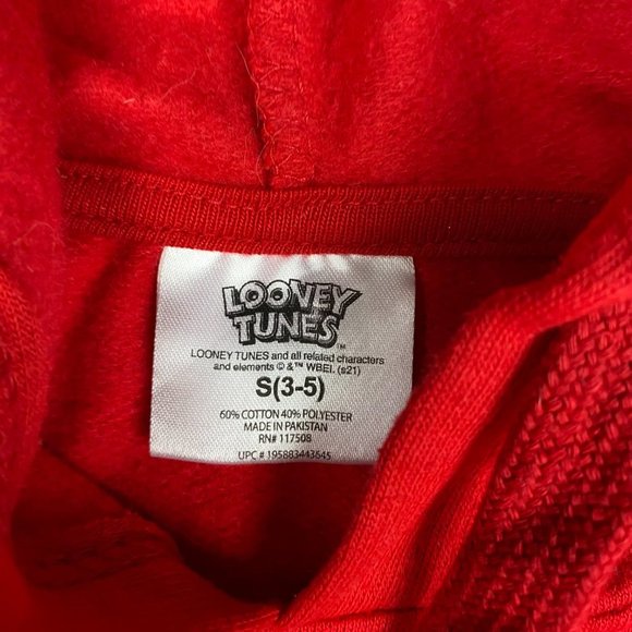 Bugs Bunny Looney Tunes Hoodie Juniors Small 3-5 Sweatshirt Red Pullover - Picture 6 of 9